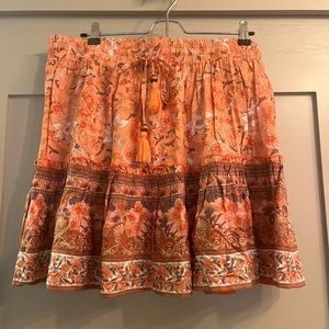 BaeVely size large boho orange floral ruffle hem skirt